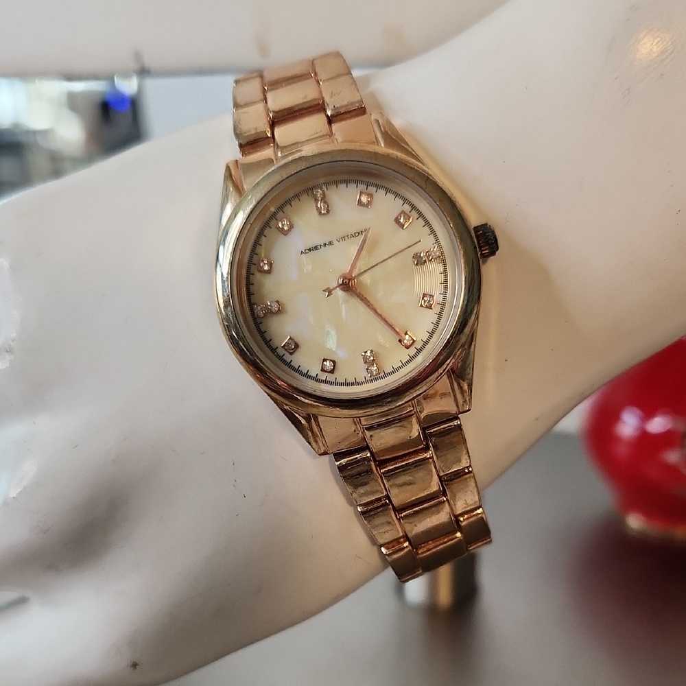 Adrienne Vittadini Rose Gold Watch with Crystal Markers